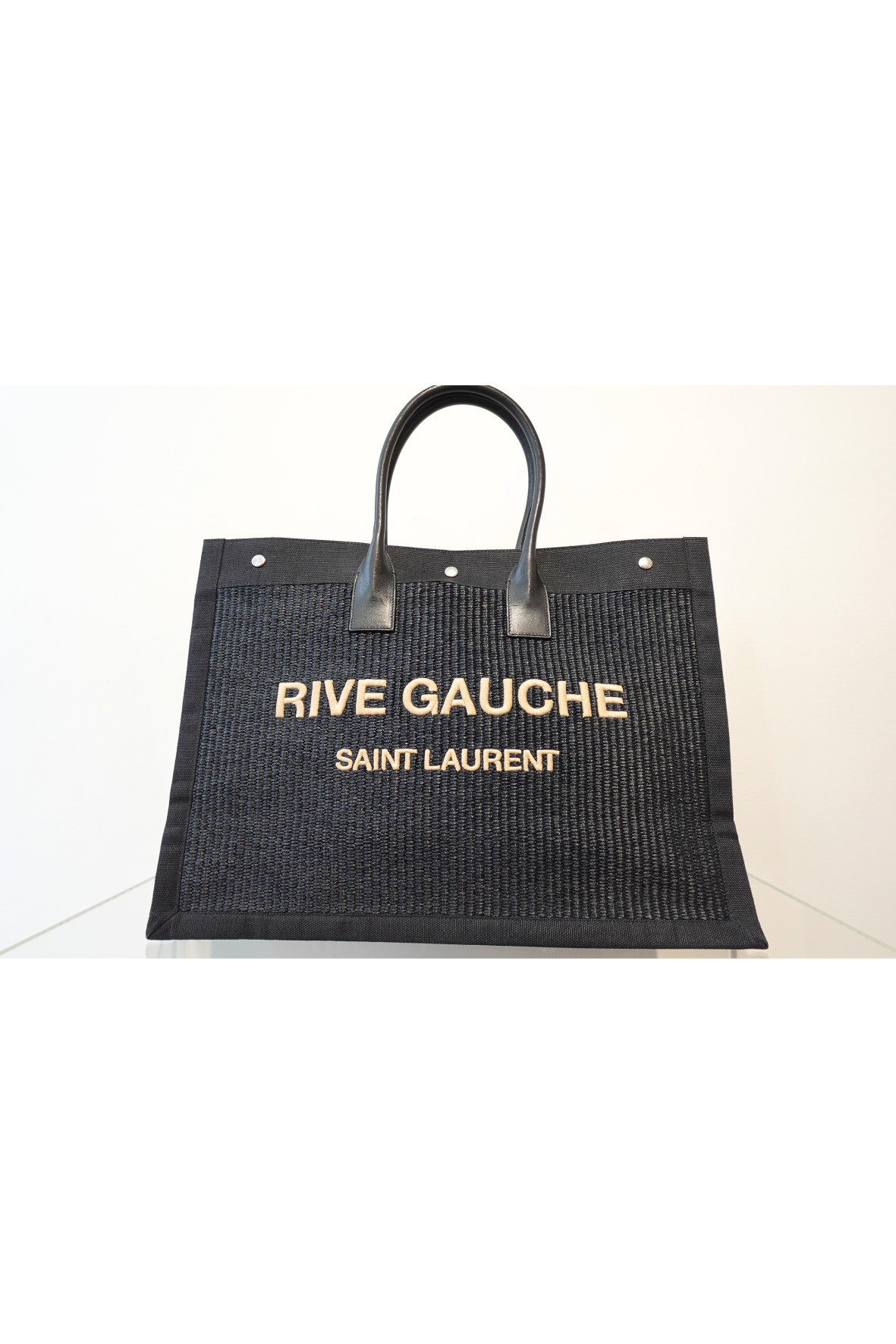 Saint Laurent Raffia Rive Gauche Tote Black